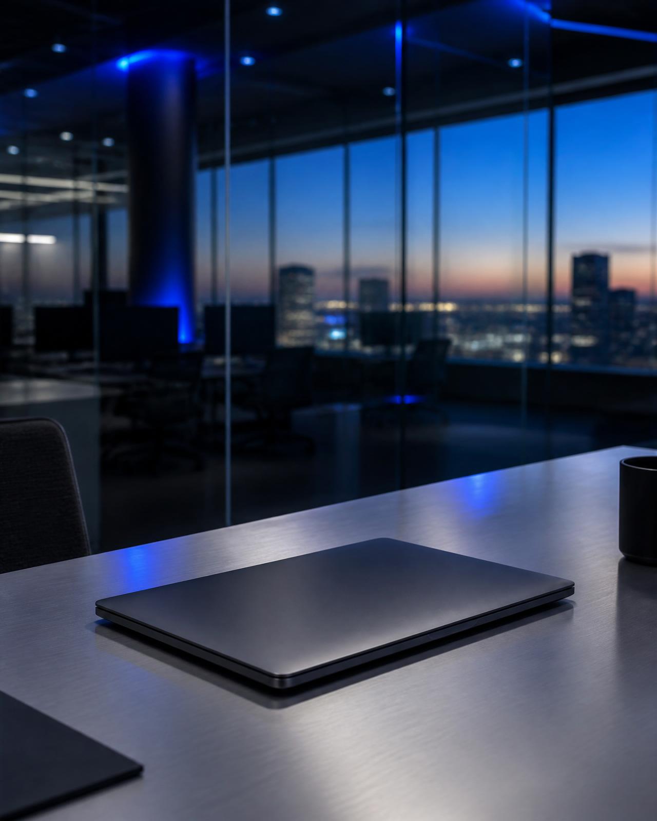 Enterprise payment operations workspace at dusk